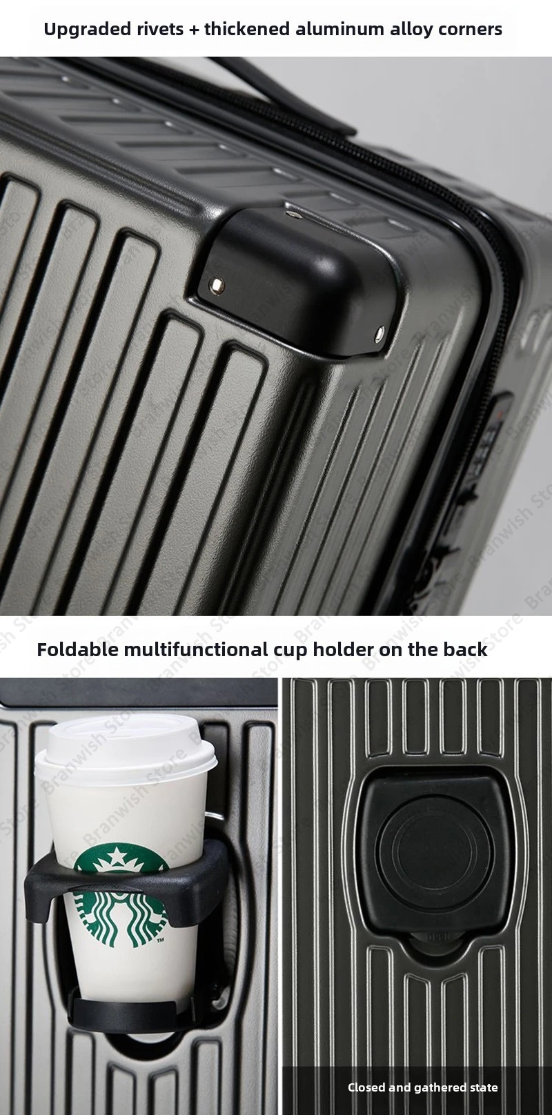 Travel Suitcase With Password Lock Trolley Luggage With Cup And Phone Holder Rolling Suitcase With Spinner Wheels 30Inch 32Inch