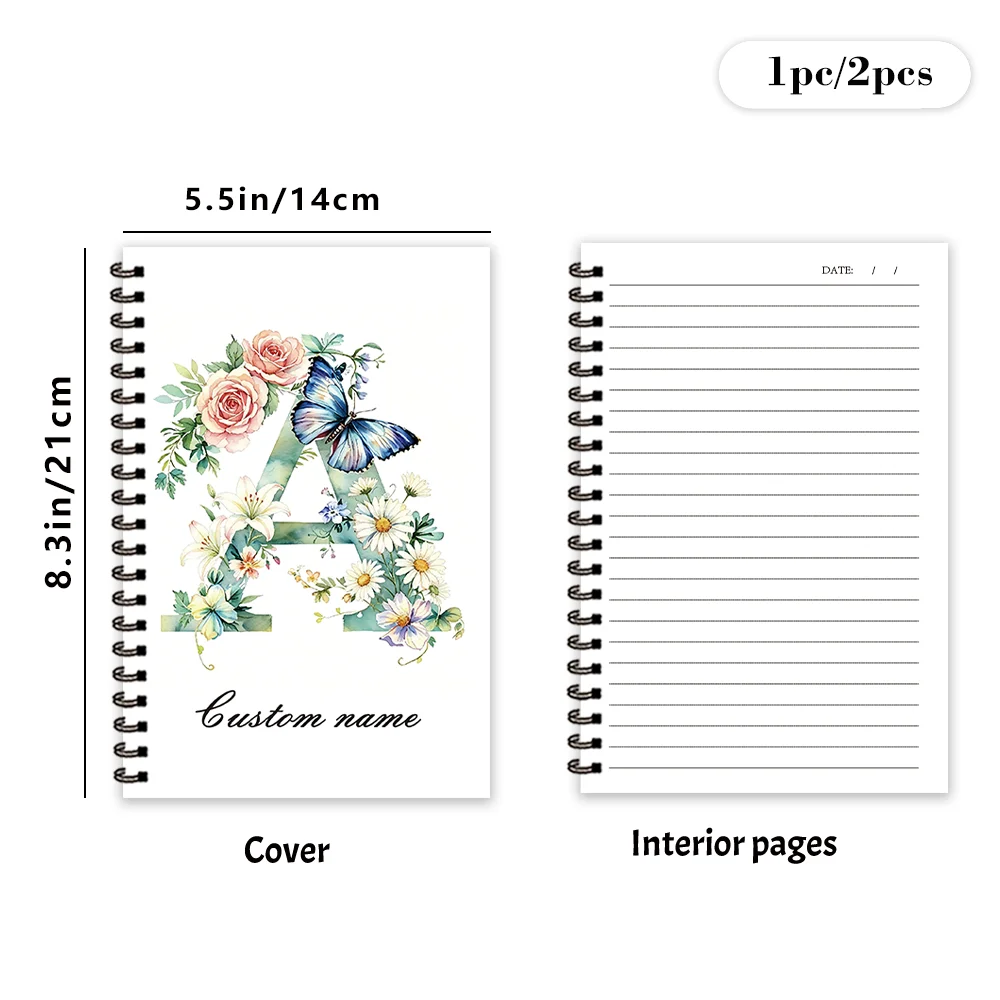1pc, Green 26-letter Custom Notebook, DIY Name, 50 Pages, Suitable for Travel and Journaling, Notebook/ Diary/ Spiral Notebook.