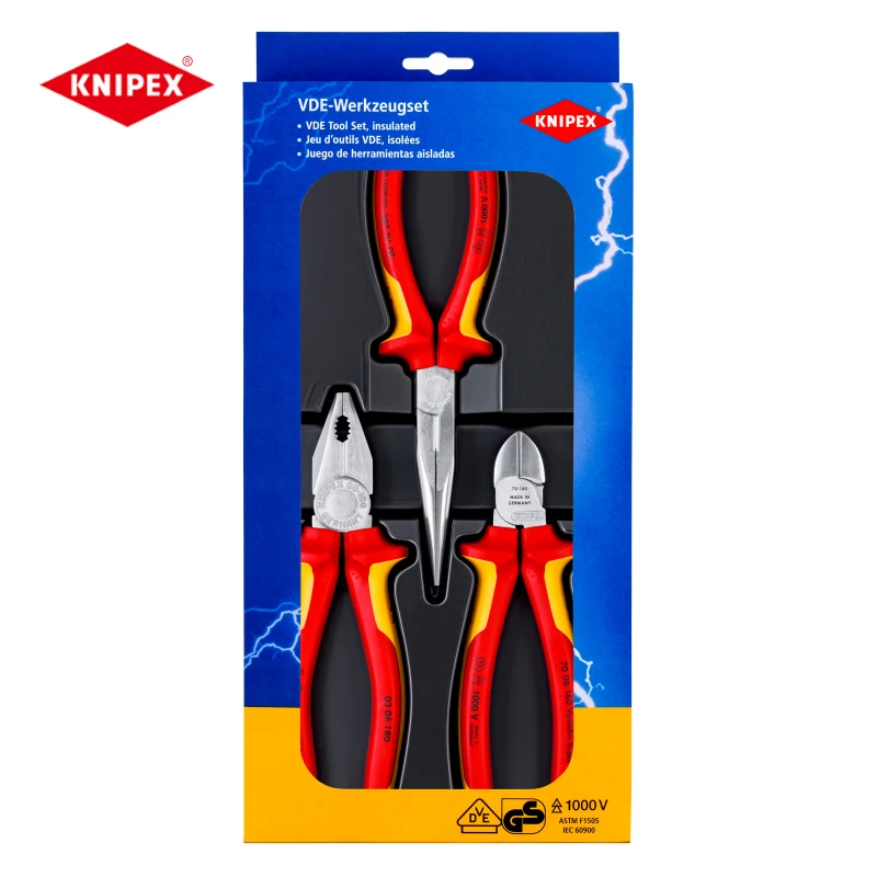 KNIPEX 3 Pieces Pliers Set Combination Plier Diagonal Cutters Needle Nose Pliers NO. 002012