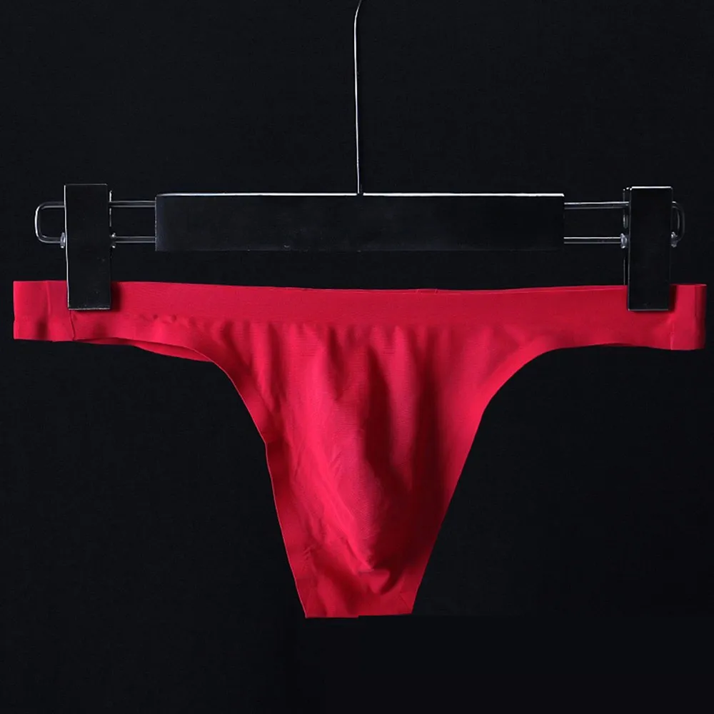 Elastic Fabric Men's Seamless Ice Silk Breathable Pouch Sexy Hot Low-Rise Thong T-Pants Panties Male G-strings