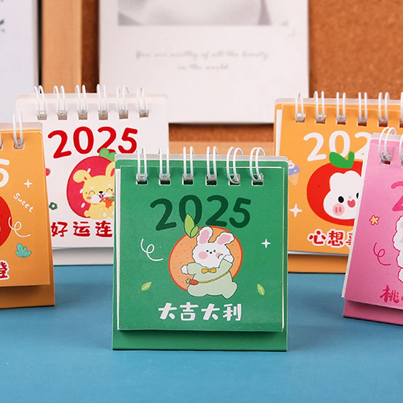 Kalender meja kartun Mini 2025, kalender perencanaan harian kecil saku portabel lucu mengelola jadwal waktu Dekorasi Desktop