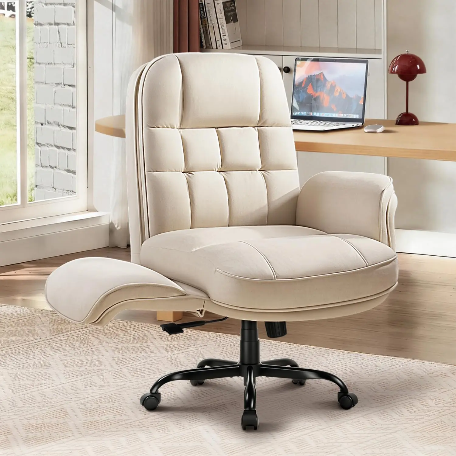 Big Tall Criss Cross Office Chair Flip-Up Armrests Thickened Seat High Back Swivel Wheels Home Office Bedroom Cream L, Customize