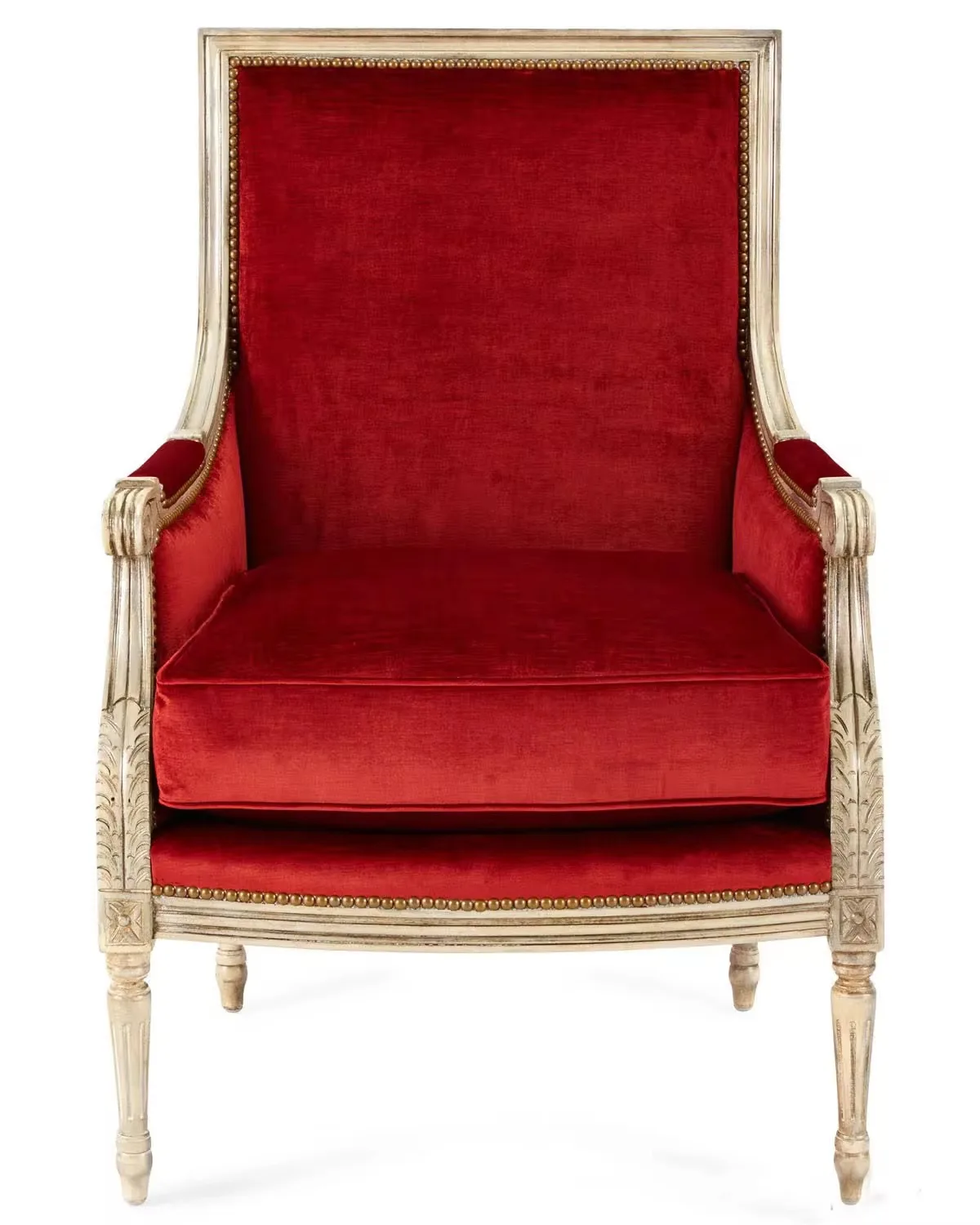 

@#American Style Solid Wood Sofa Chair Living Room Stylish Carved Fabric Velvet Single Sofa Simple tiger Chair