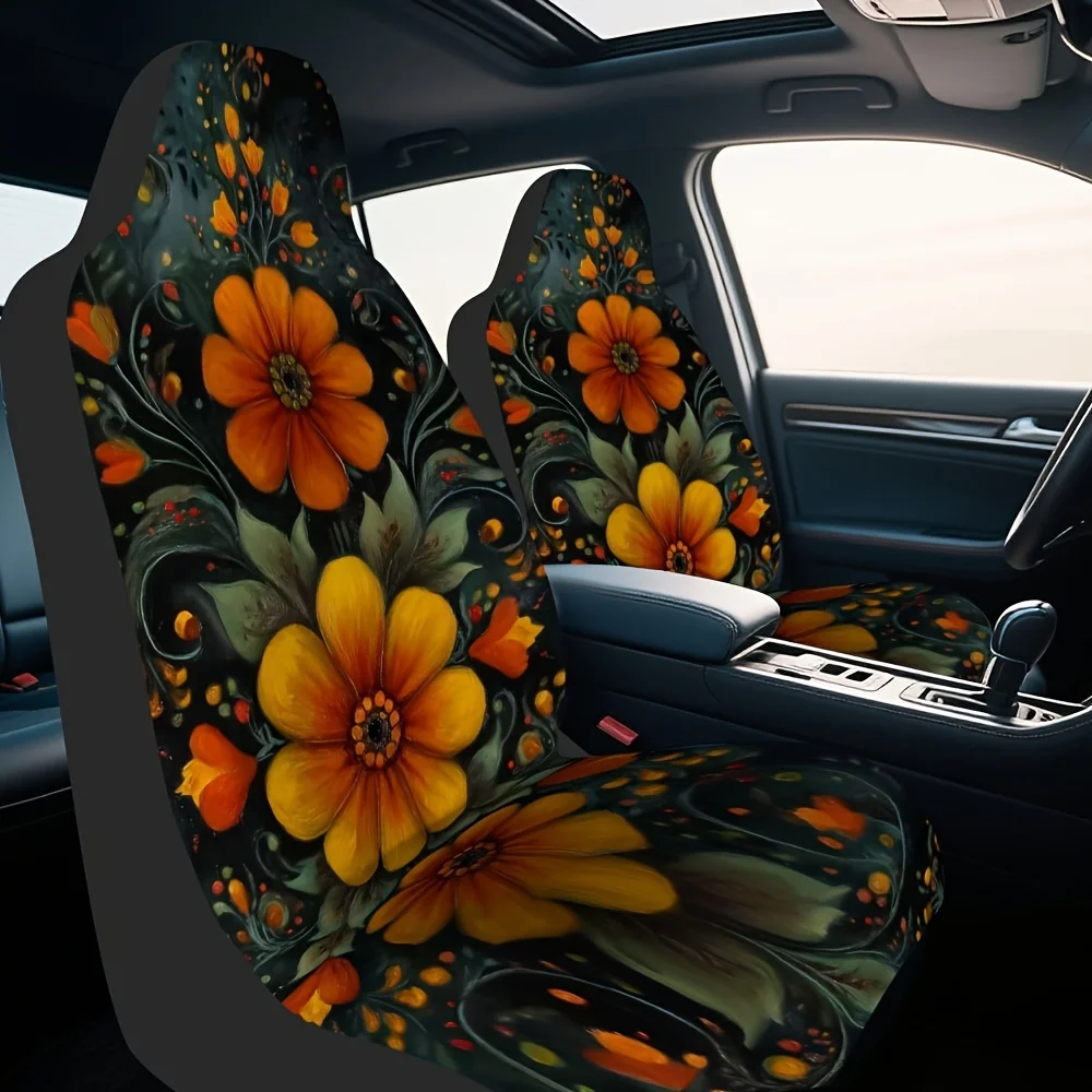 2pcs, Bohemian Floral Print Car Seat Covers, Decorative And Stylish Coversor, Easy To Install And Washable, Adds Character And