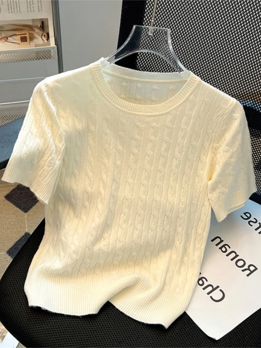 

Slim Fit round Neck Short Sleeve Knitted T-Shirt Women's Summer Fashionable Top Quality Brand Garment Tag Removed