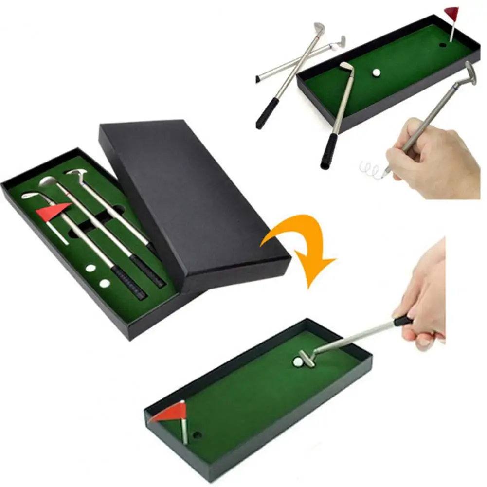 Golf Pen Set Mini Desktop Golf Ball Pen Gift Includes Putting Green 3 Clubs Pen Balls and Flag Desk Games Golf Accessories