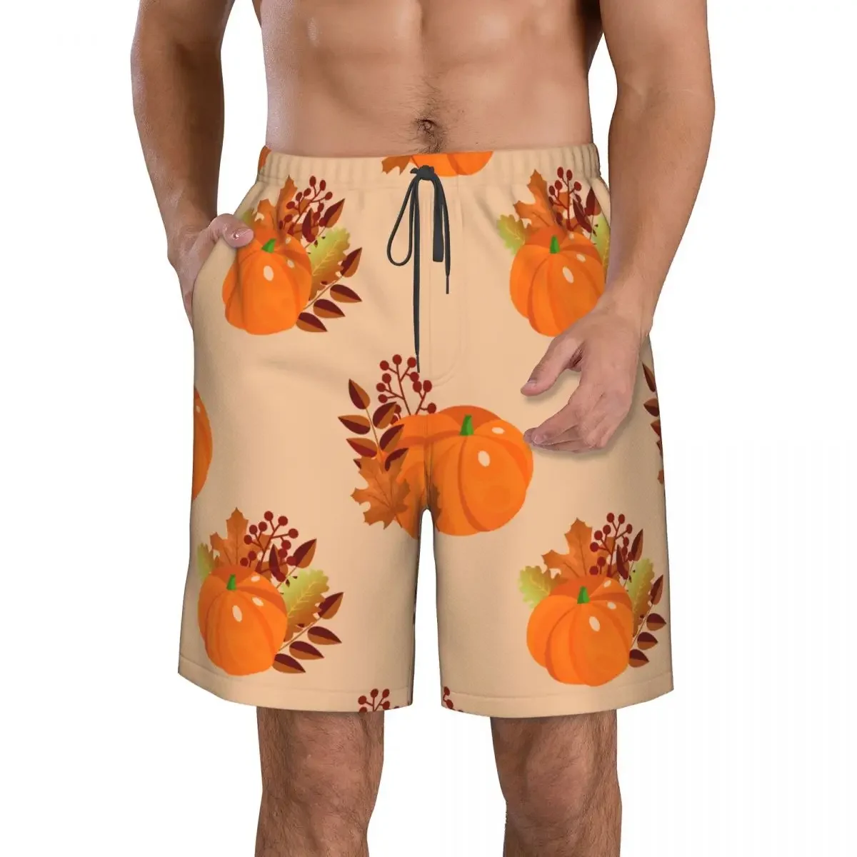 Mens Swimwear Swim Short Trunk Pumpkins And Autumn Leaves Beach Board Shorts Swimming Surffing shorts