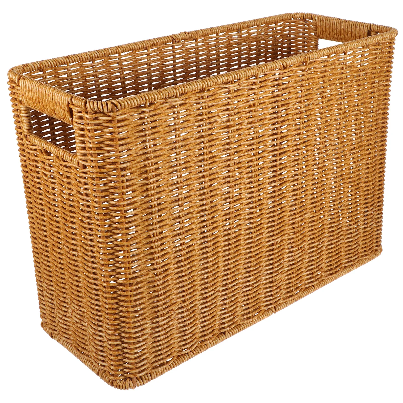 Magazine Newspaper Basket Handwoven Imitated Rattan Vegetables Holder Storage Toiletries Desktop Organizer Piggy Bank for Boys