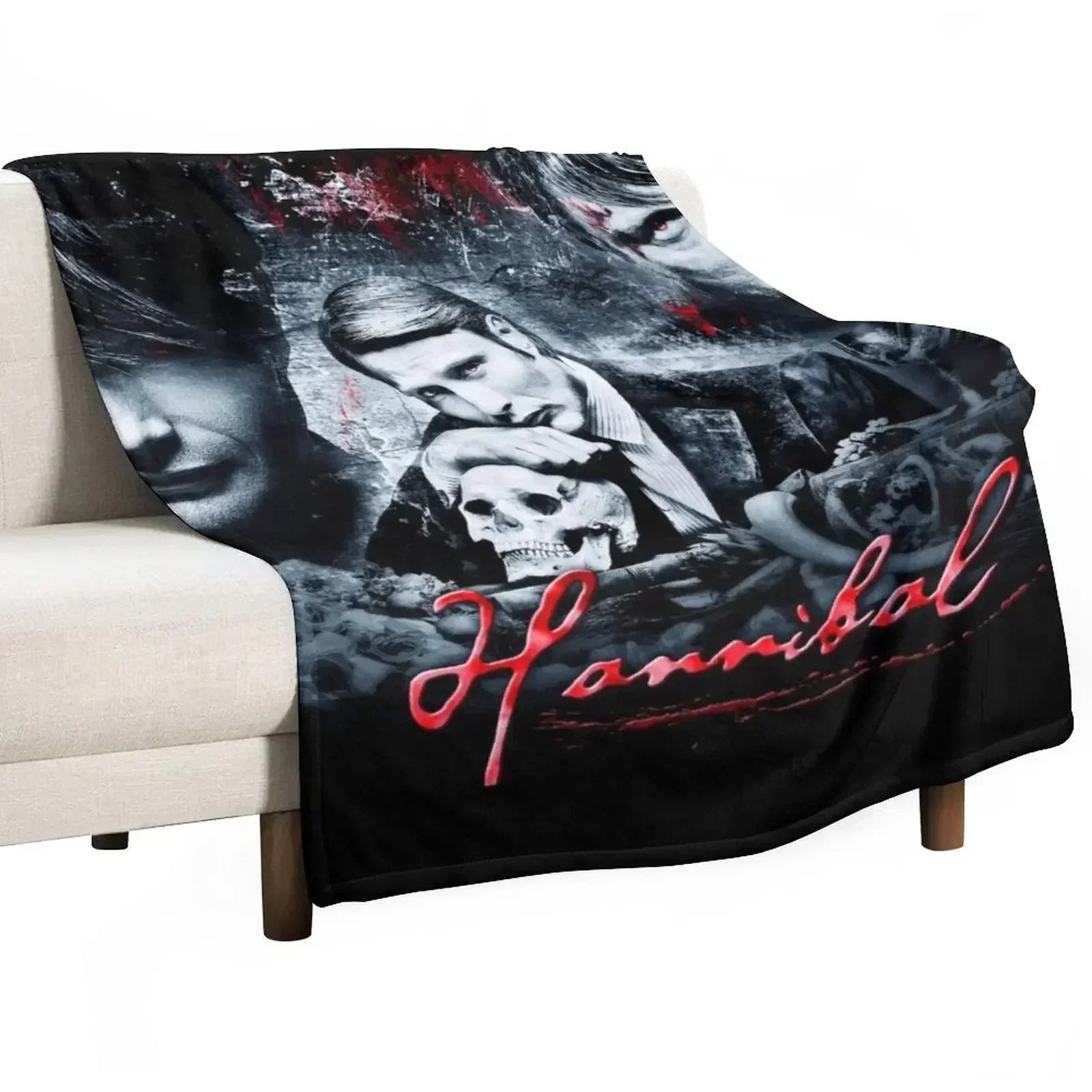 Hannibal Lecter - Skull Design Throw Blanket Furry bed plaid Luxury Designer Flannel Fabric Blankets