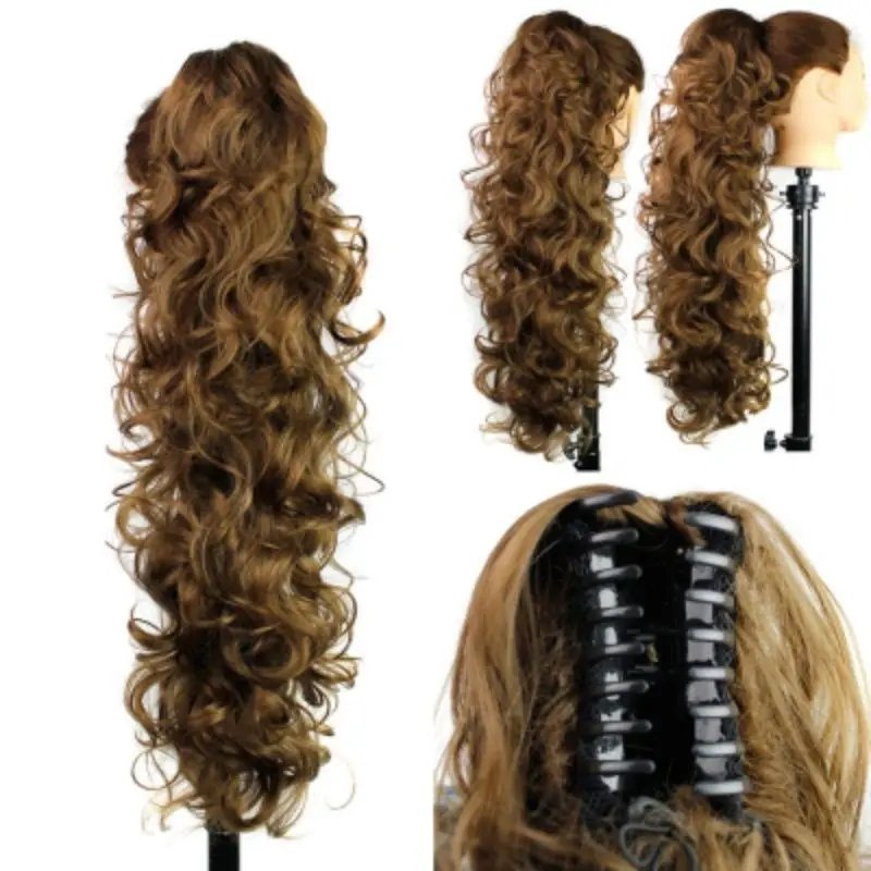 Wig Women' Hair Clips For Curly Wigs In A Variety Of Colors Long Hair Part Head Cover Gold Curly Hair Horsetail Brown Hair Clips