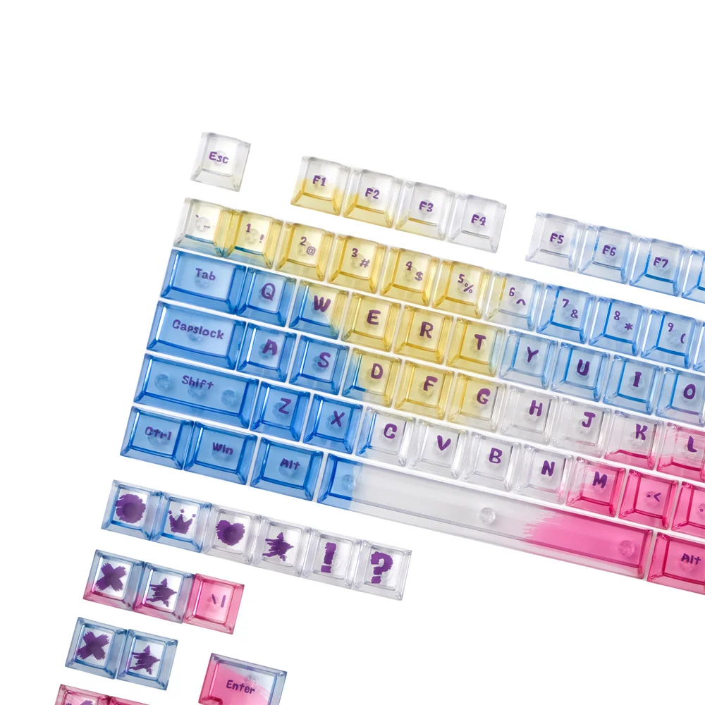 135 Keys Colorful Transparent Keycap Set PC Material CHerry Profile DYE Subbed Keycaps For Mechanical Keyboard