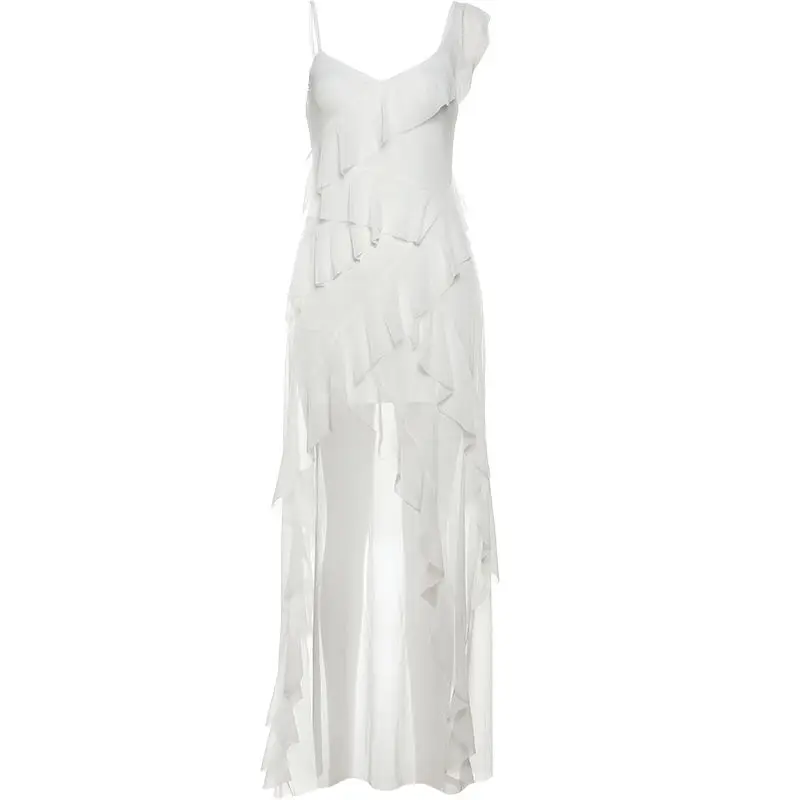 Girls' Style Ruffled Chiffon Suspender Dress, Elegant and Slimming, Irregular Skirt for Summer