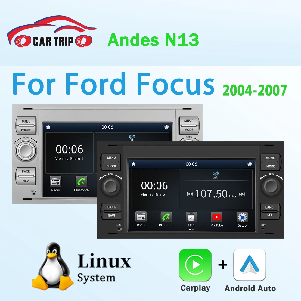 

7-дюймовый мультимедийный проигрыватель с Linux, CarPlay и Android Auto для Ford Focus 2004-2007, Mondeo, S-Max, C-Max, Kuga, Galaxy, Fiesta, Transit, Fusion
