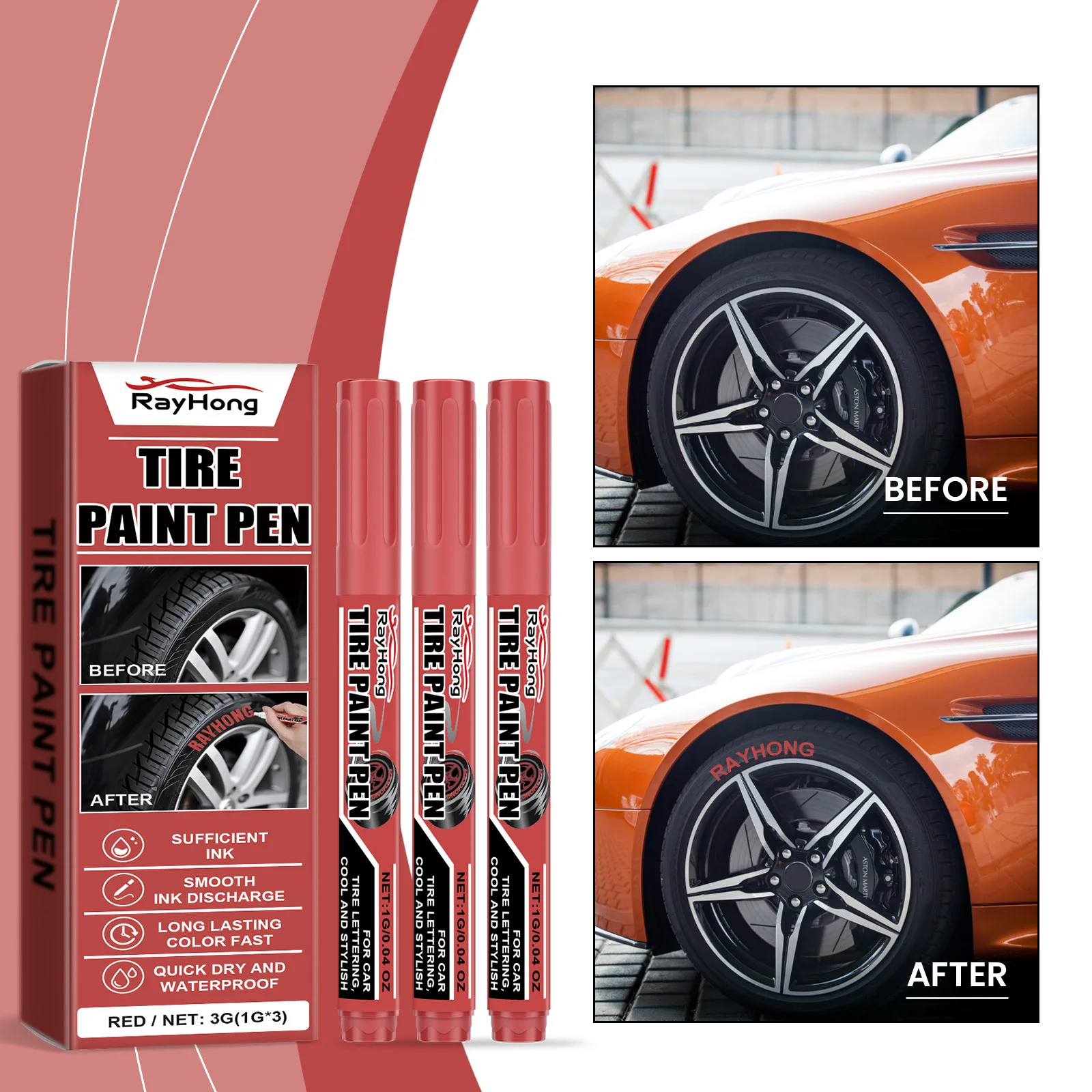 

3g Car Tire Paint Pen - Waterproof Oil-Based Marker for Tire Lettering & Art, Scratch-Resistant & Long-Lasting Color