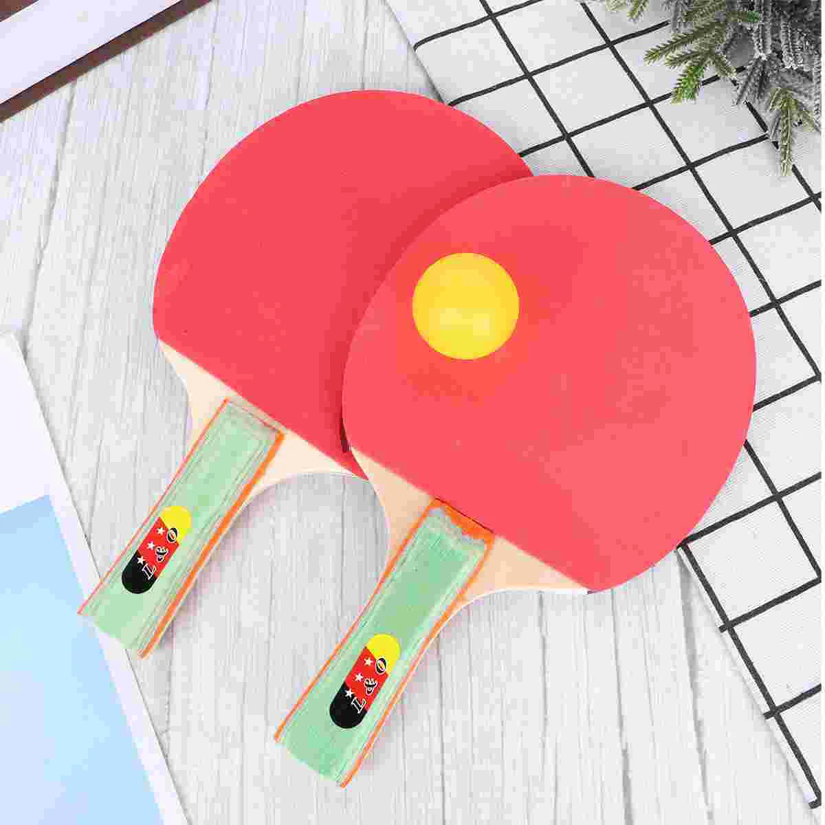 1 Set Table Tennis Racket Set Pong Paddle Set Table Tennis Racket for Adults Kids (2pcs Horizontal and Straight Racket+ 3 Balls)