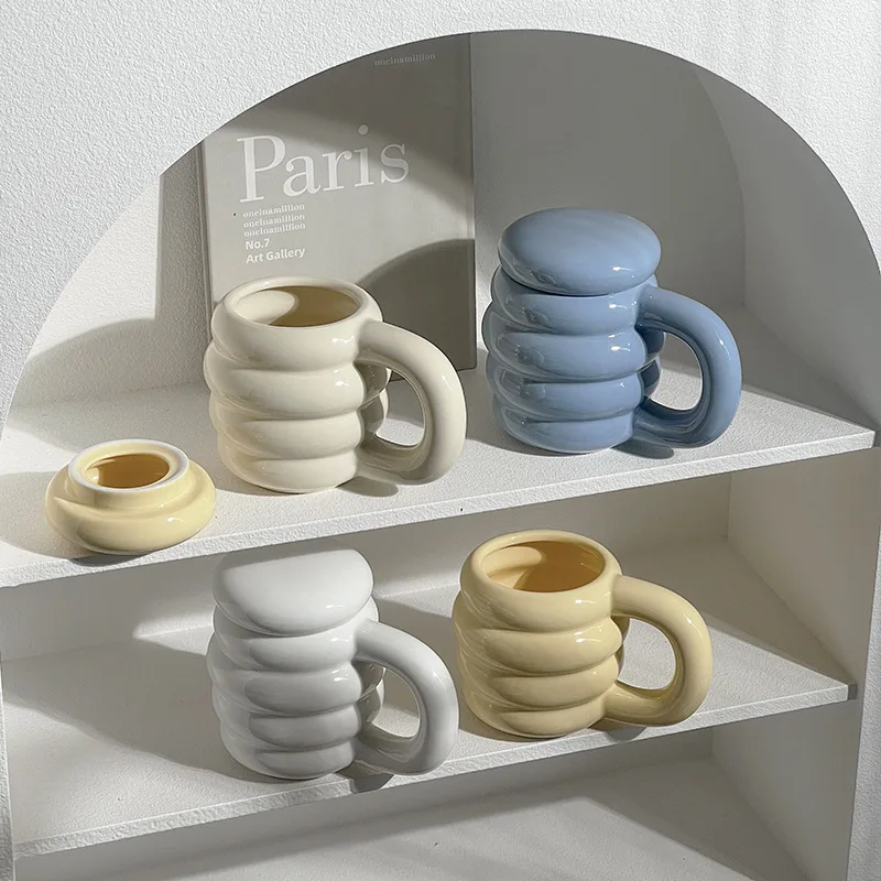 

White ceramic Mug with lid Household water cup with lid Large capacity breakfast cup Milk cup Couple cup mugs coffee cups mug