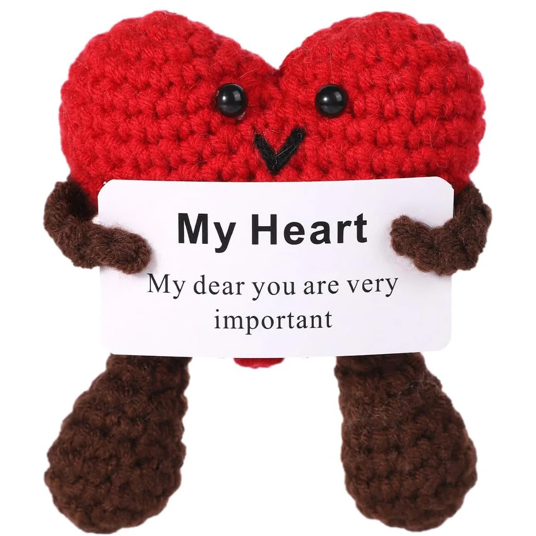 Handmade Crochet Positive Energy Heart Doll With Card Home Decoration Knitting Heart Doll Ornament Room Decor Christams Gifts