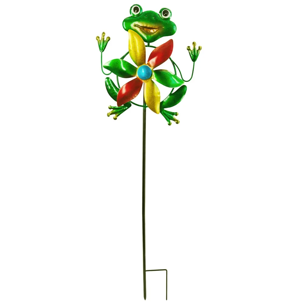 

Rotating Frog Shape Wind Spinner Removable Iron Gardening Plug Pinwheel Creative Durable Metal Windmill Sculpture Courtyard