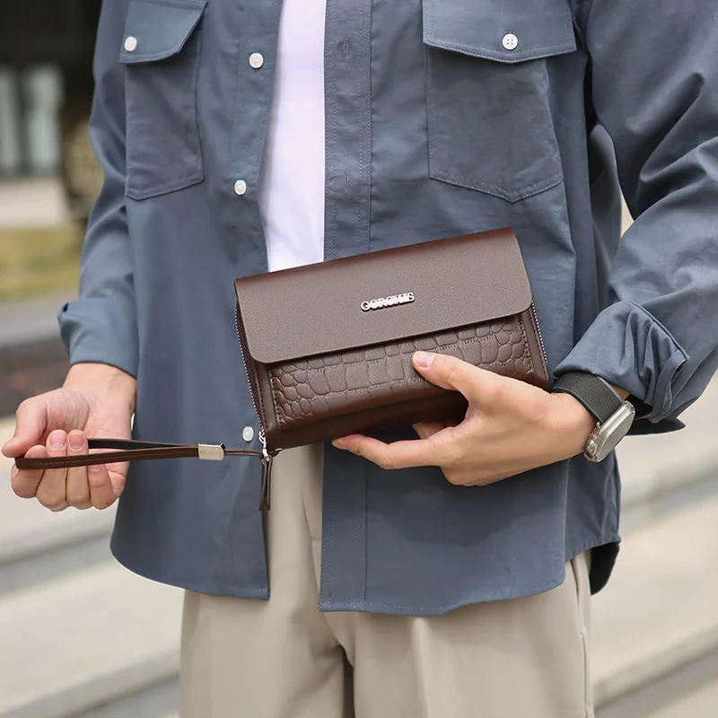 

Классическая мужская сумка с несколькими карманами, деловой кошелек большой емкости с принтом аллигатора и несколькими картами