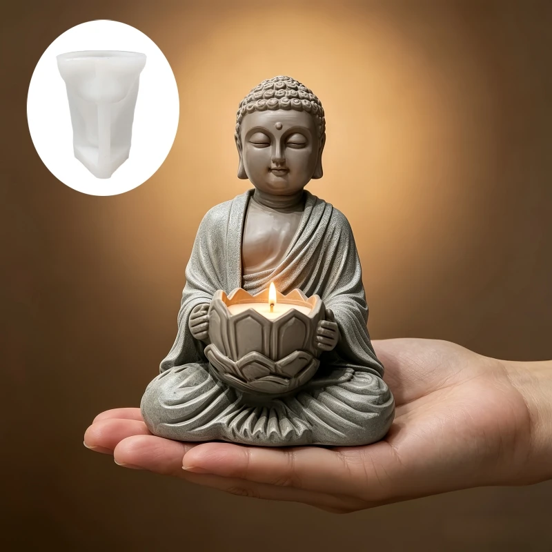 Buddha statue sculpture shape Candle cup Resin silicone mold Meditation monk Candle cup Gypsum mold Craft mould