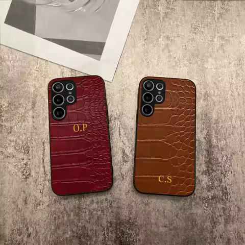 Custom Name Personalized Letter Crocodile Leather case for Samsung Galaxy S24 S23 S22 S21 Ultra Plus S20 FE Alligator Cover