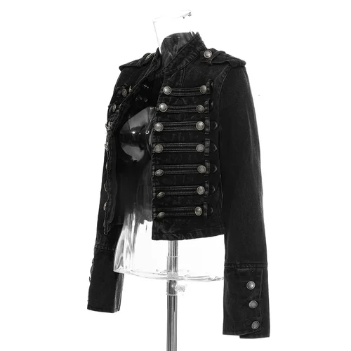 Imagen 2 del producto Chaqueta vaquera corta con abertura y botones para mujer, ropa de calle informal, holgada, moda Primavera otoño 2025, chaqueta vaquera de manga larga con cuello levantado