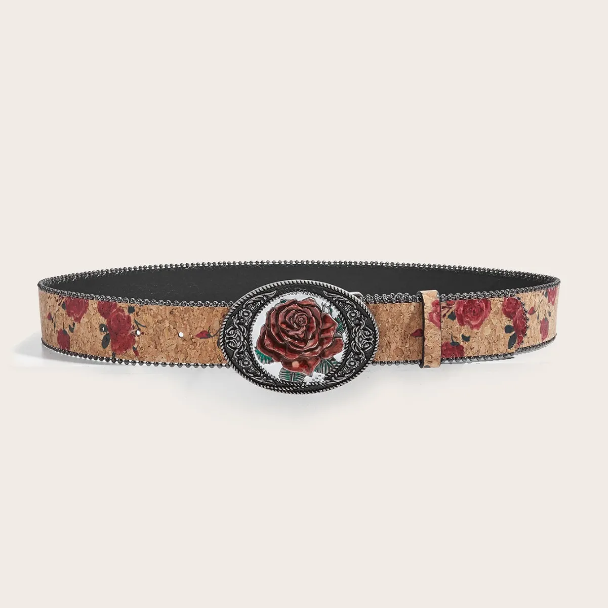 Retro Rose Design Bronzen Kralen Niche Damesmode Riem Accessoires Jeans Gedrukte Riem