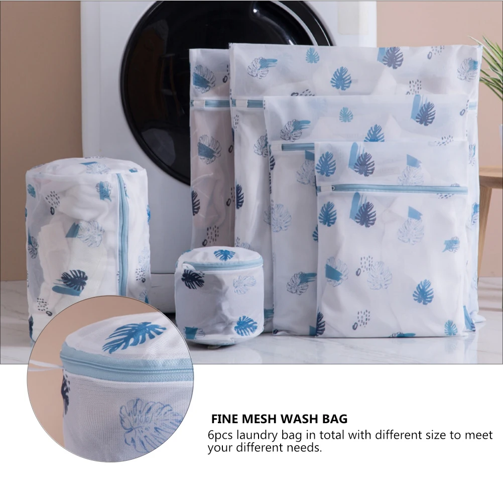 

6pcs Laundry Bag Set Polyester Mesh Wash Bags Bra Underwear Clothing Travel Drawstring Toiletry Protective Zipper Cover Anti
