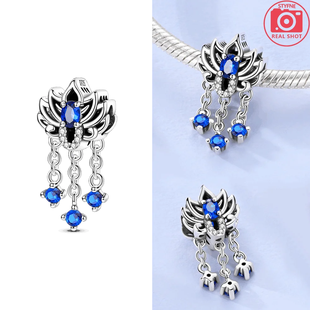 Blue Lotus Hollowed-out Beads 925 Sterling Silver Original Beads Fit Original 925 Charms Bracelet Beads Jewelry Gifts for Women