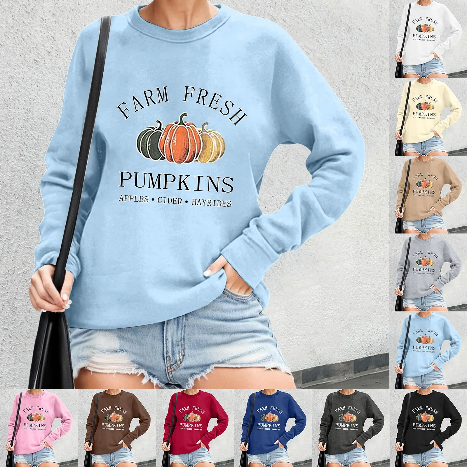 Pumpkin Letters Printed Sweatshirt Fall Halloween Hoodies Thanksgiving Sweater Festival Shirts Unisex Long Sleeves Sweatshirts