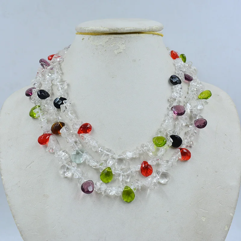 

3 rows of natural transparent crystal necklaces. The most classic jewelry for women's parties