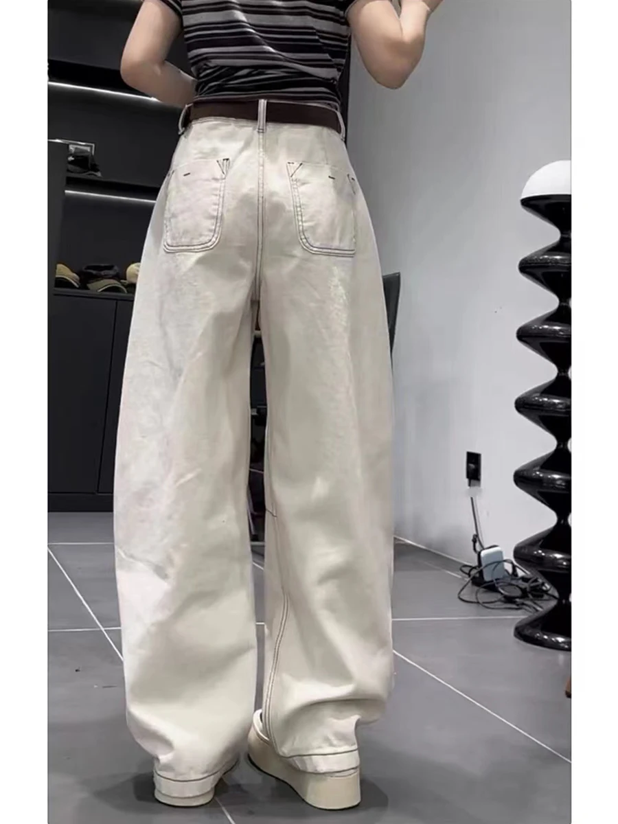 بنطلون جينز نسائي واسع الساق بخصر مرتفع مقاس كبير، تصميم مستقيم فضفاض للتنحيف، بنطلون دنيم كاجوال جديد لفصلي الخريف والربيع #4