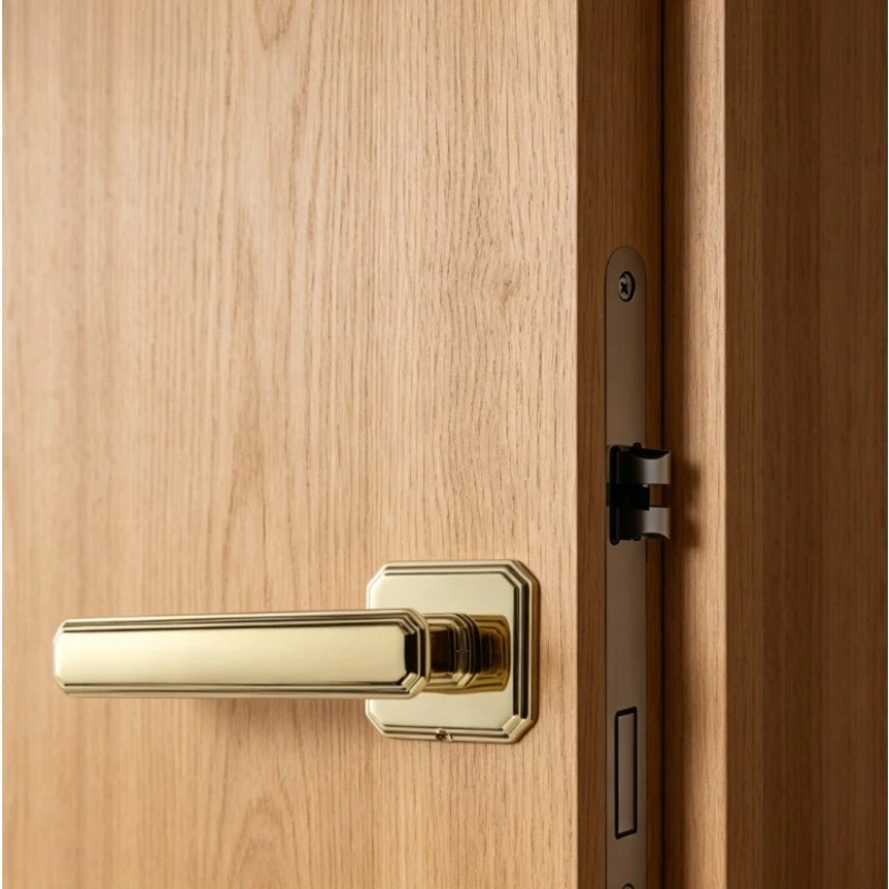 Brass Door Lock Set PVD Shiny Gold Bright Chrome Interior Bedroom Bathroom Double Wood Door Lever Dummy