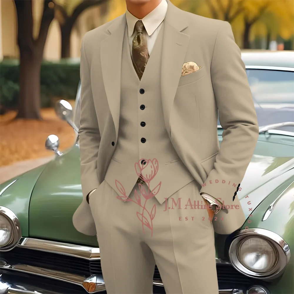 Herren-Hochzeitsanzug, 3-teiliges Set, armeegrüne Jacke, Weste, Hose, individuelle Slim-Fit-Kleidung für die tägliche formelle Event-Cocktail-Abschlussball-Party