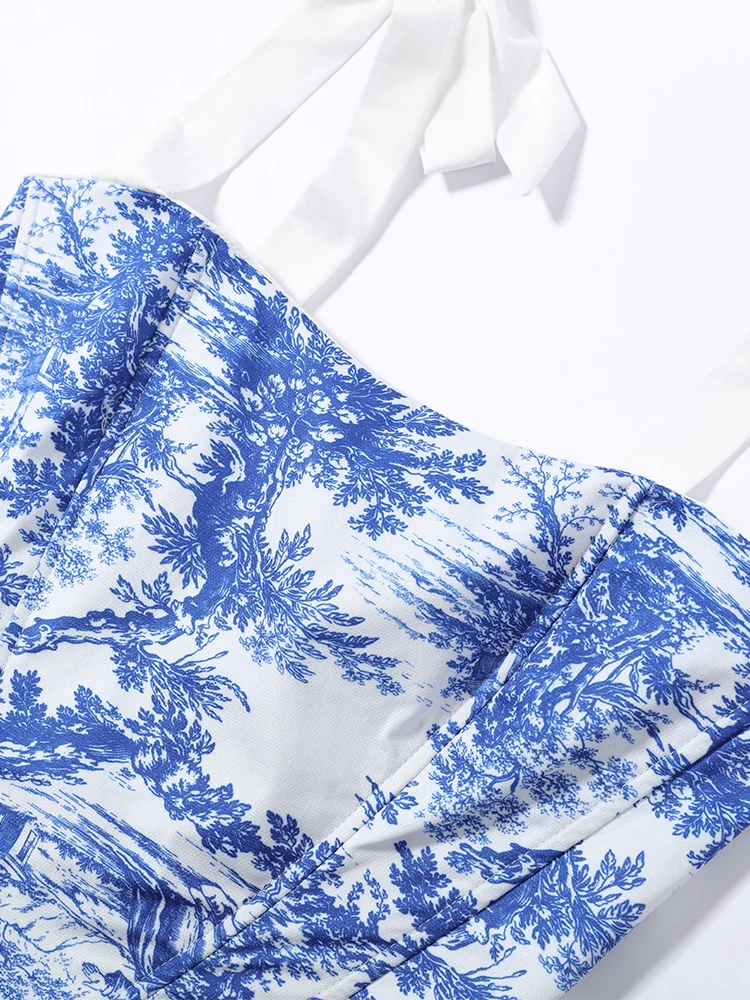Bedruckte Schnür-Korsett-Tops für Damen, sexy, trägerlos, ärmellos, rückenfrei, schmal geschnitten, unregelmäßiger Saum, kurzes Top, neu, Partykleidung – Detail 6