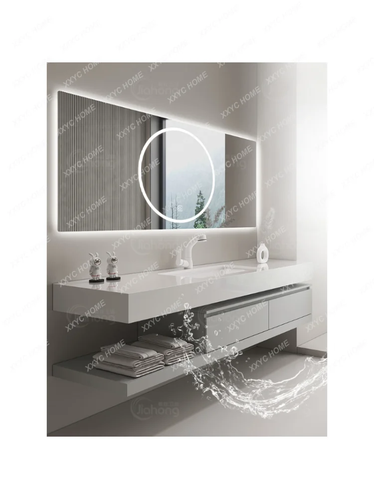 Cream Style Bathroom Cabinet Glossy Stone Plate Ceramic Basin Bathroom Table Italian Minimalist Sink Washbasin Cabinet