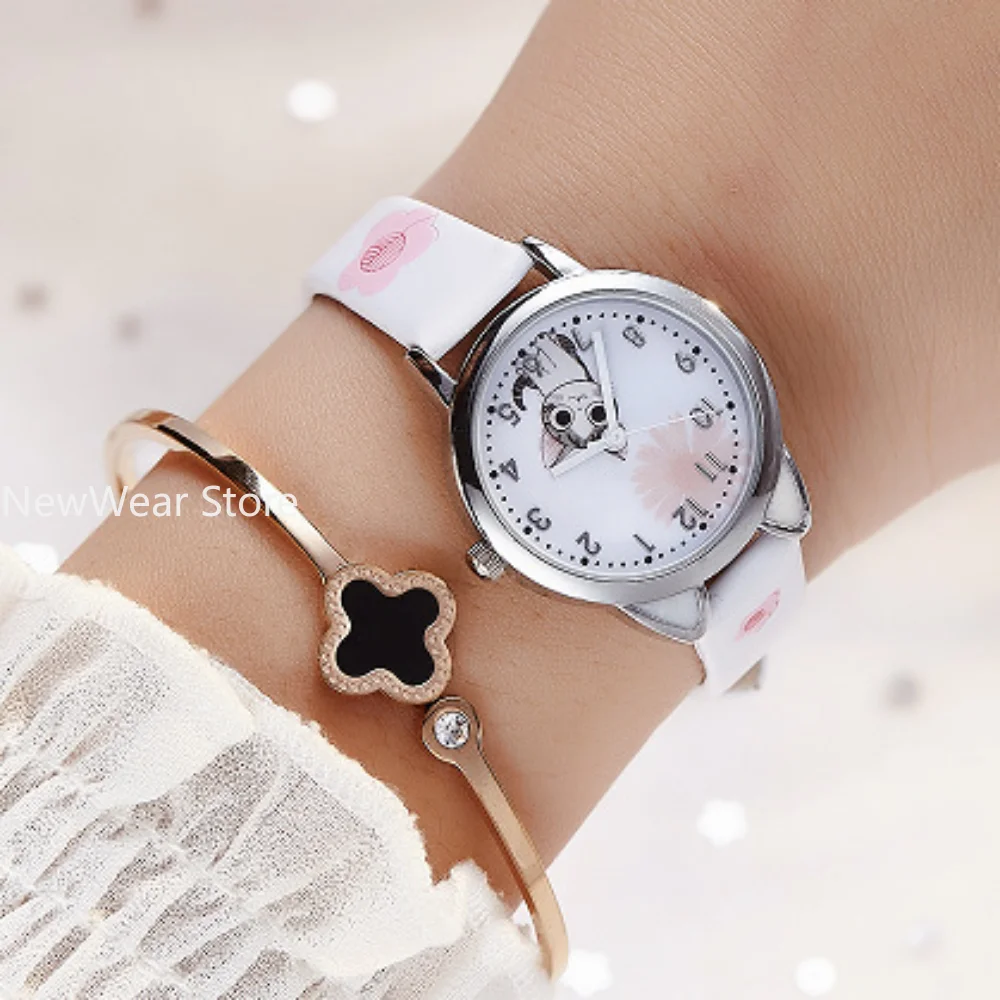 Cute Cheese Cat Pattern Kids Watches Girls Quartz Analog Child Watches for Women Student Clock Gift Relogio Feminino