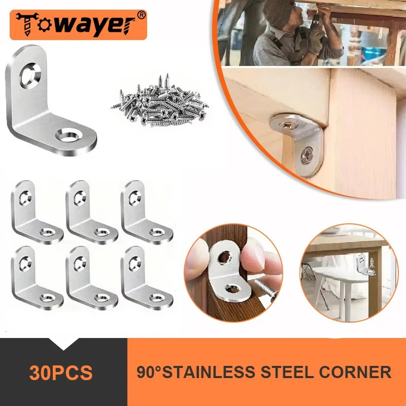 90 Degree Stainless Steel Corner Code L-Shaped Bracket Fixing Parts Right Angle Furniture Hardware Accessories Connecting Parts