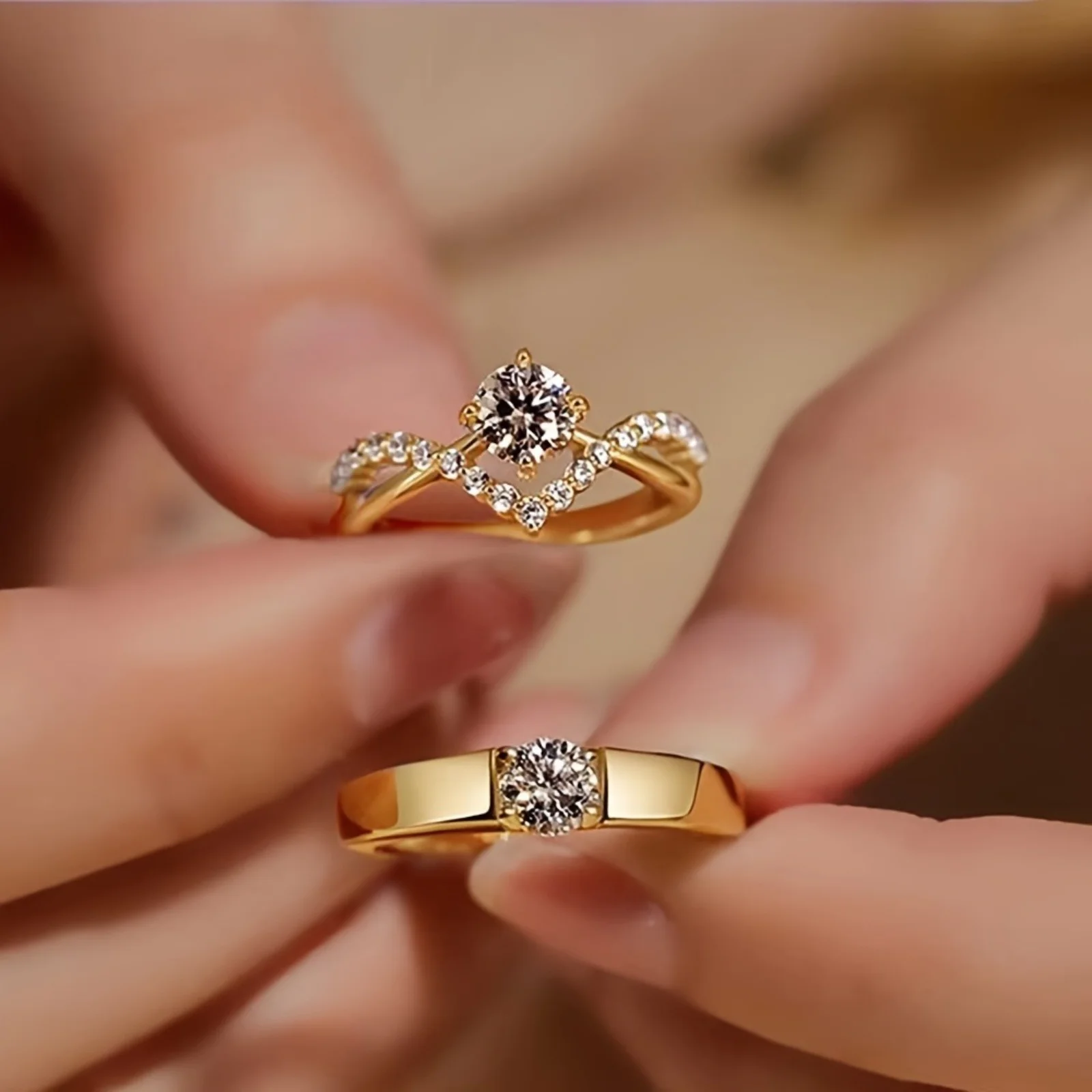 Adjustable Open Wedding Ring Set for Couples Elegant 2 Piece Shining Engagement Ring Ideal for Daily Wear and Celebrations