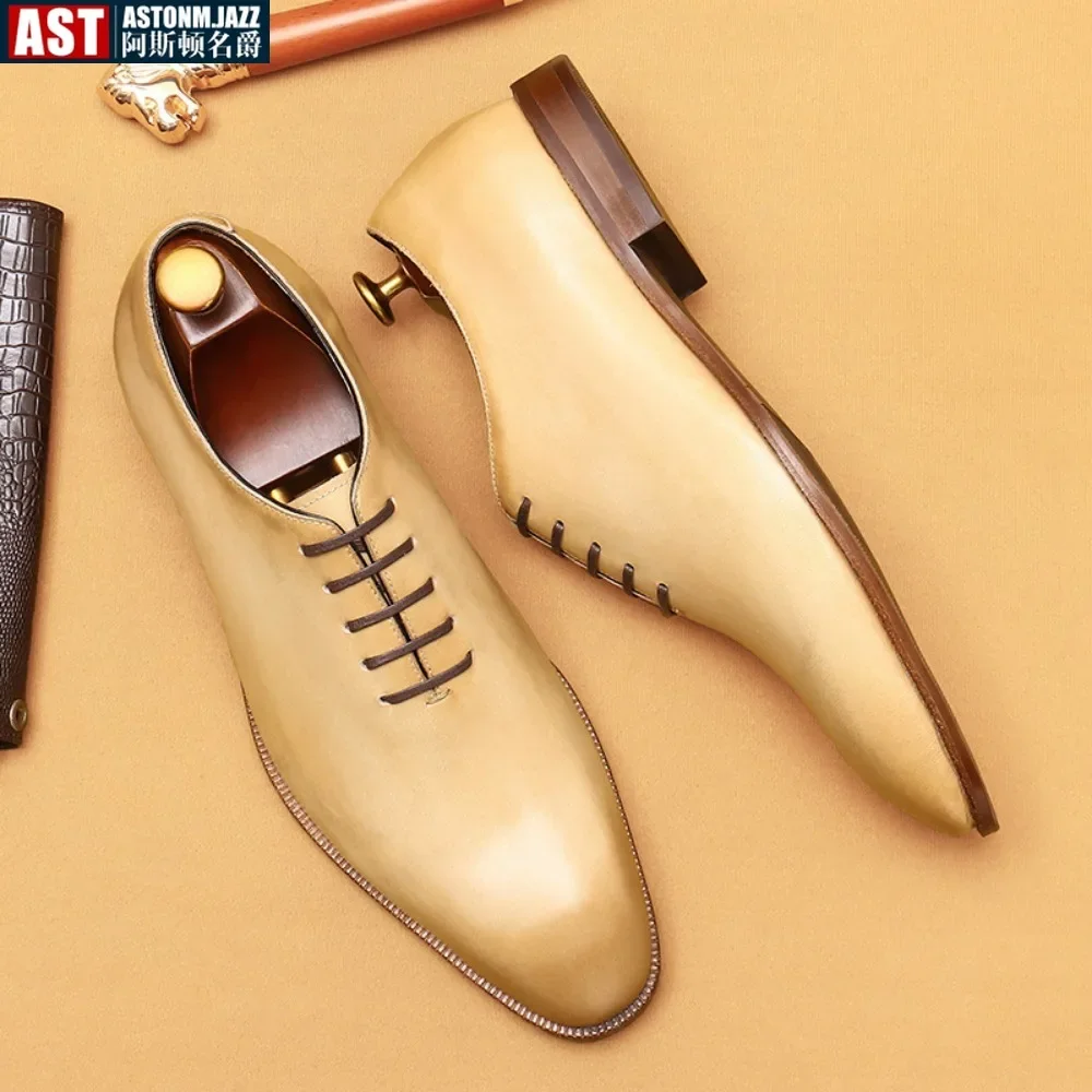 Men Mirror Face Oxfords Shoes Luxury Designer Formal Shoes Patent Leather Pointed Shoes Lace-Up Business Dress Green Mocasines