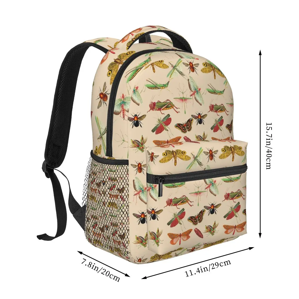 Vintage Bugs And Insects Illustration Backpack Student Boys Girls BookBag Children School Bag Laptop Shoulder Bags for Men Women