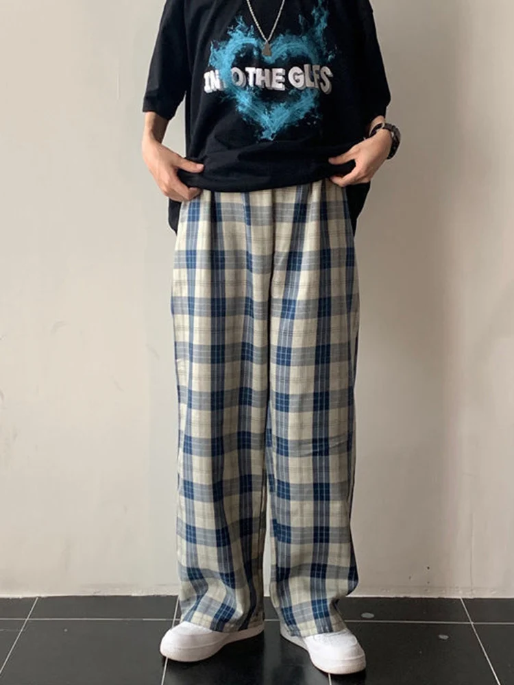 Jmrs Vintage Plaid donna pantaloni elastico in vita Casual allentato estate pantaloni Oversize nero Harajuku blu pantaloni femminili nuovo