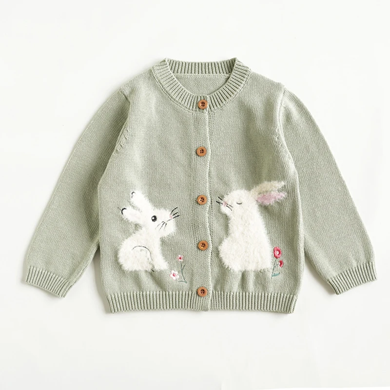 2024 Spring Baby Sweater Baby Girl Boy Clothes Hand-embroidered Cartoon Rabbit Clothing Autumn Infant Coat Baby Cardigan Sweater