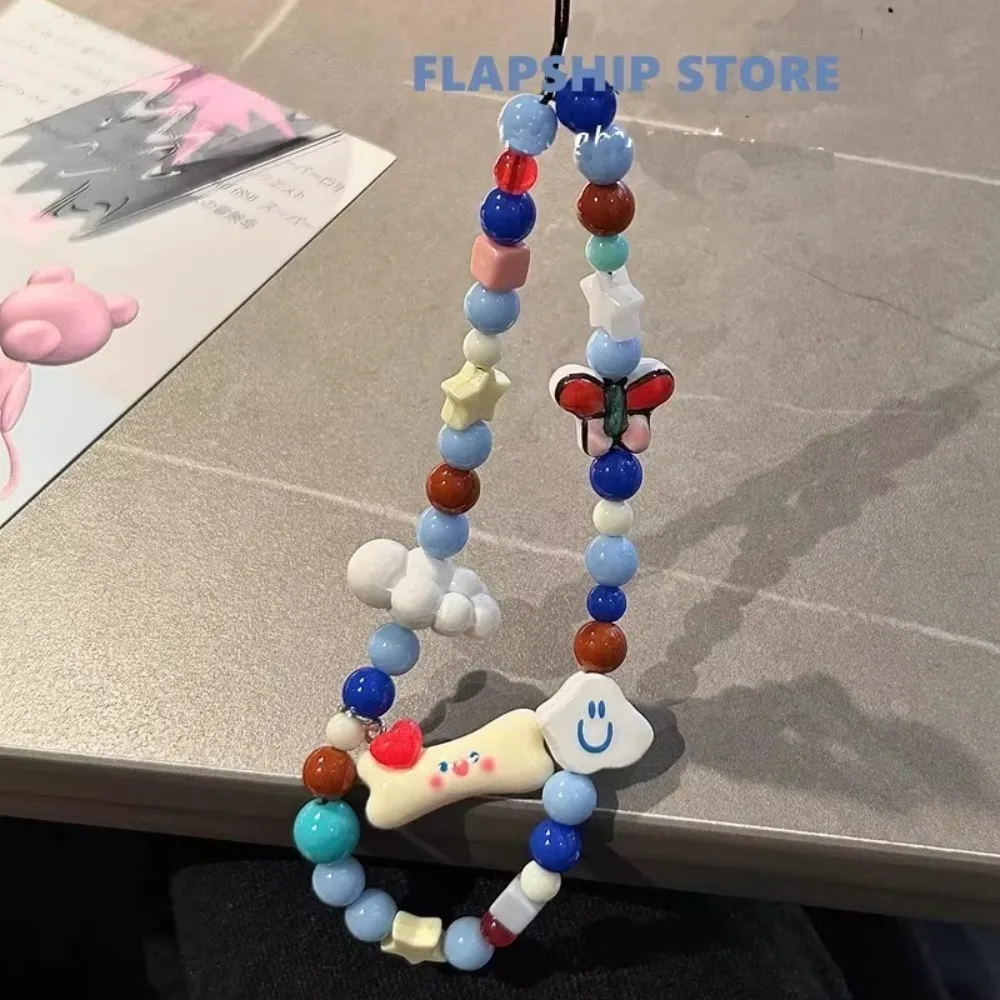 Correa de muñeca para teléfono estilo coreano Ins, bonito hueso de nube, cuentas hechas a mano, cordón antipérdida para todas las fundas de teléfono, bolsa para cámara