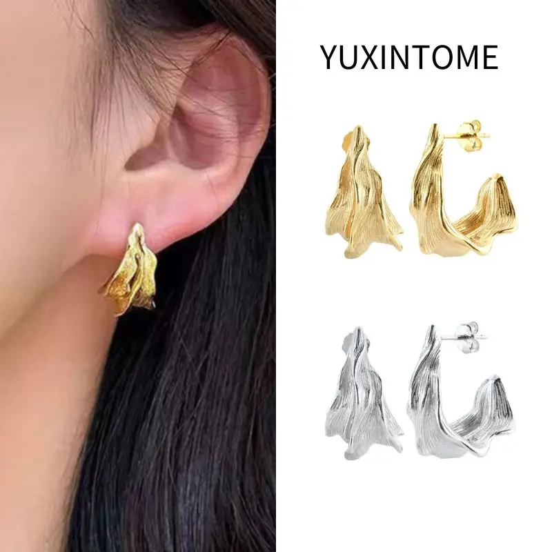 

925 Sterling Silver Ear Needle Vintage C shape Stud Earrings for Women Minimalist Irregular Geometry Earrings Fashion Jewelry