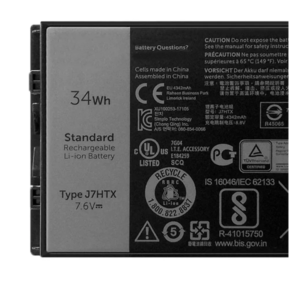 New J7HTX Laptop Battery For Dell Latitude 12 7220 7202 7212 Rugged Extreme Tablet Series 7XNTR FH8RW 7.6V 34Wh 4342mah