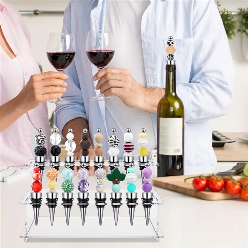 A74E-Bottiglie di vino con perline per regalo di nozze Decorazioni di San Valentino Tappo di bottiglia di birra champagne Portachiavi gioielli fai da te