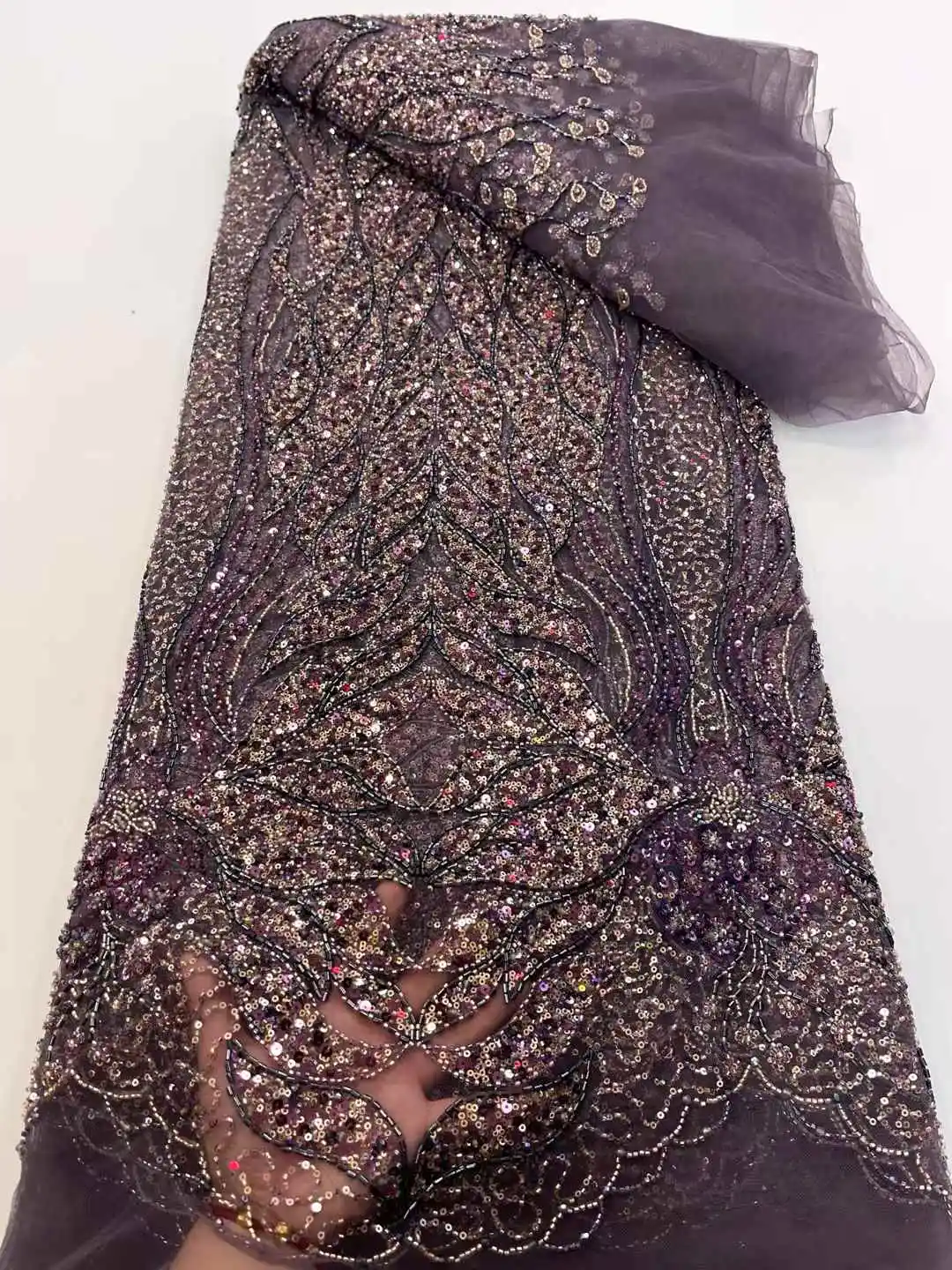 

Beautiful Nigerian Sequins Party Lace African Heavy Beads Lace Fabric High Quality 5Yards African French Tulle Net Lace Wedding