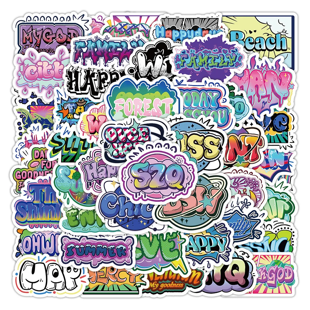 

10/30/60pcs Graffiti Text Cartoon Graffiti Stickers Creative Funny Waterproof Notebook Phone Laptop Diy Decal Decor Sticker
