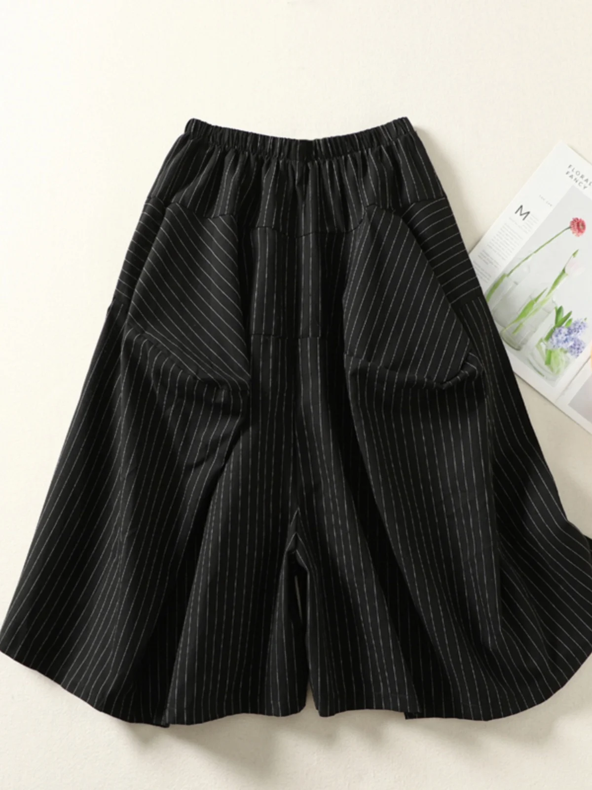 

Новые женские летние повседневные брюки свободного кроя с широкими штанинами, высокой талией, эластичным поясом и полосками, длина 7 дюймов